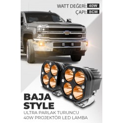 40w Baja Style 8 Cm Ultra Parlak Led Projektor Off Road - Turuncu