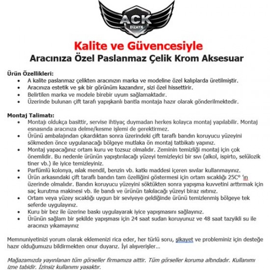 Ack Dizayn Bmw F20 Krom Cam Çerçevesi 2011-2019
