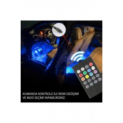 Araç Içi Aydınlatma Kumandalı Müziğe Duyarlı 12 Led Ayak Altı Led -7 Renk Rgb