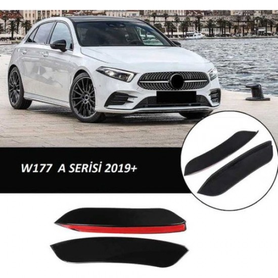 Çmk Mercedes W177 A Serisi 2019+ Ön Tampon Yan Bıçakları - 2 Parça - Piano Black