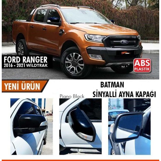 Ford Ranger T6 2016-2021 Sinyalli Batman Yarasa Ayna Kapağı Piano Black