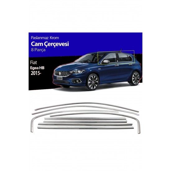 Fiat Egea Hb Cam Çıta Çerçevesi Komple Set Kromu Nikelajı 8 Parça