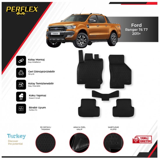 Ford Ranger T6 T7 T8 2011+ 3D Havuzlu Paspas