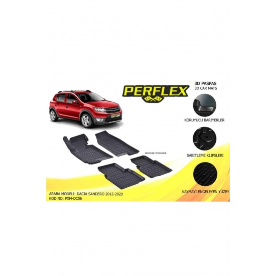 Perflex 3d X-mat Havuzlu Paspas Çeşitleri Bej Dacıa Sandero 2008-2013 3d X-mat 5 Pcs