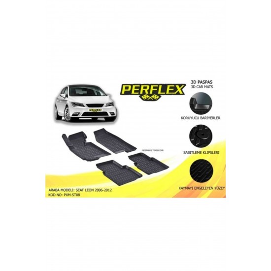 Perflex 3d X-mat Havuzlu Paspas Çeşitleri Siyah Seat Leon 2006-2012 3d X-mat 5 Pcs