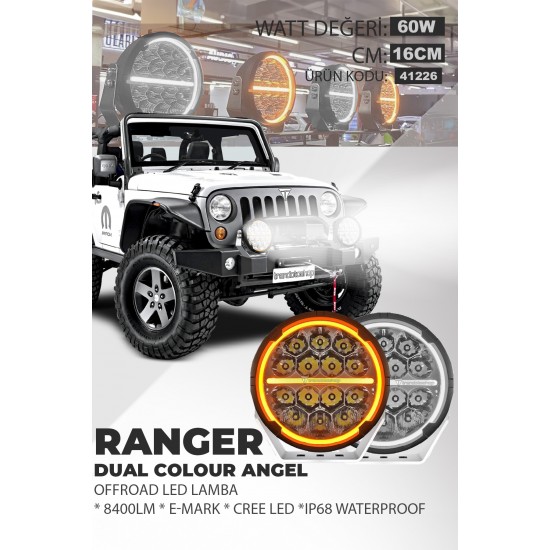 Ranger 6.5 Angellı 60W 14 Led Turuncu Beyaz DRL Mercek Far rFRGH