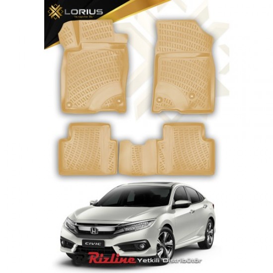 Rizline Honda Civic Sedan 2016-2021 Bej 3D Havuzlu Paspas